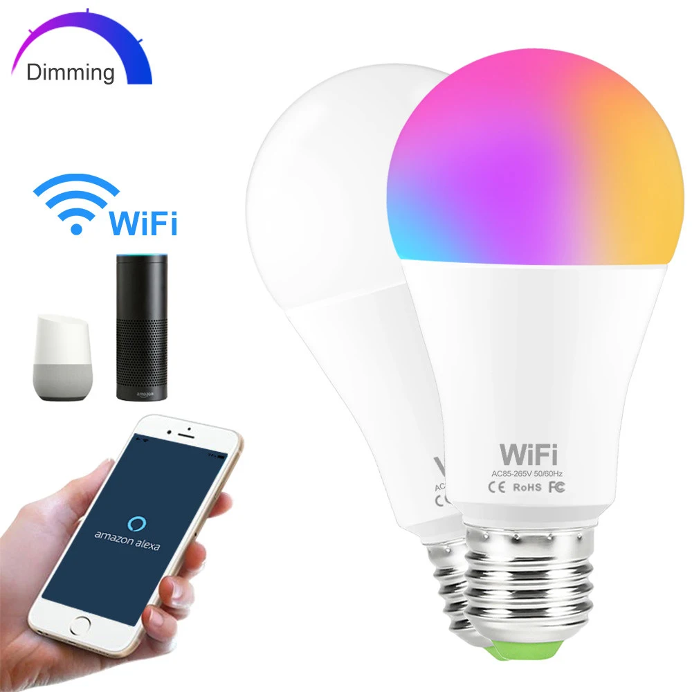 

2Pcs WiFi Smart Bulb B22 E27 RGB Lamp 15W Work with APP Magic Home Alexa / Google Home Voice Control RGBW RGBWW Smart Bulb