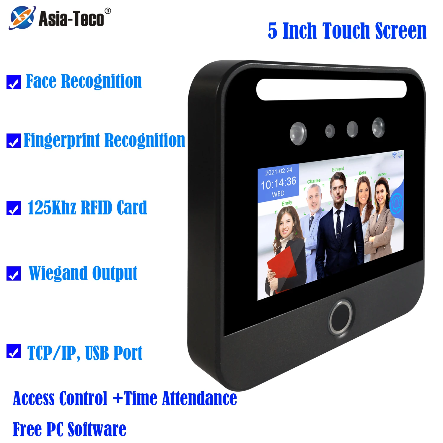 Face Recognition Access Control System Touch Screen Contactless 125Khz RFID Card HD Camera Time Attendance TCP/IP