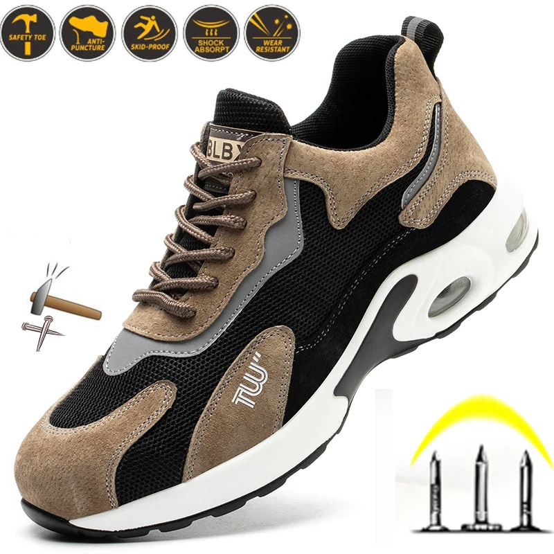 

Men Work Safety Shoes Dropshipping Indestructible Shoes Steel Toe Cap Puncture-Proof Boots Lightweight Breathable Sneakers