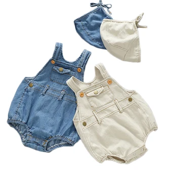 

Summer Boys And Girls In 2020 Baby Bodysuits Light-colored Jeans Sleeveless Denim Jumpsuit With Hats Baby Girl Clothes