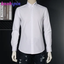 Фирменное Качество, деловая Мужская рубашка, однотонная, тонкая, с длинным рукавом, сорочка, social homme, с вышивкой, воротник, белые рубашки для мужчин