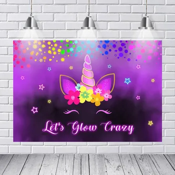 

Unicorn Let's Glow Crazy Backdrop Colorful Point Flower Birthday Purple Photography Backdrops Children Photography Backgrounds