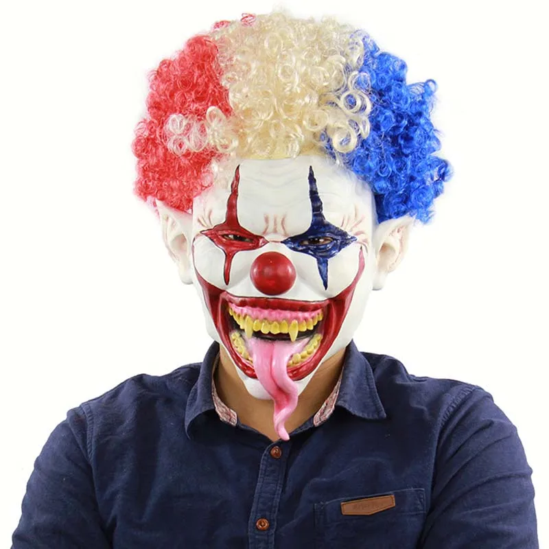 

2019 Halloween Cosplay Explosion Head Big Mouth Long Tongue Clown Funny Mask Latex Terror Mask