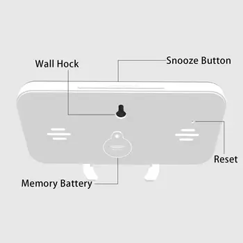 

Led Mirror Alarm Clock Digital Snooze Table Clock Alarm Clock Electronic Light Big Time Temperature Display Clock