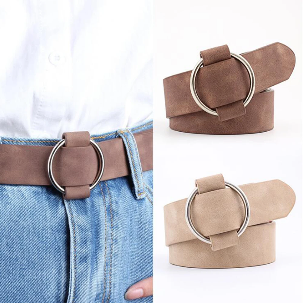 

Women leather belt Newest Round buckle belts female leisure jeans wild without pin metal buckle Women strap belt