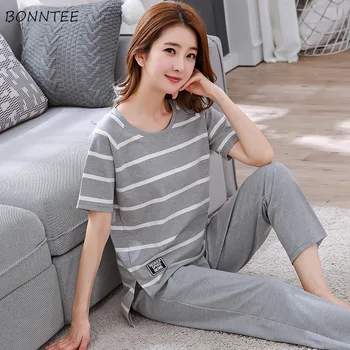 

Pajamas Sets Women Cartoon Printed Casual Short Sleeve Summer Sleepwear Home Dots Pocket Pijama Sweet Cute Lovely Clothes Womens