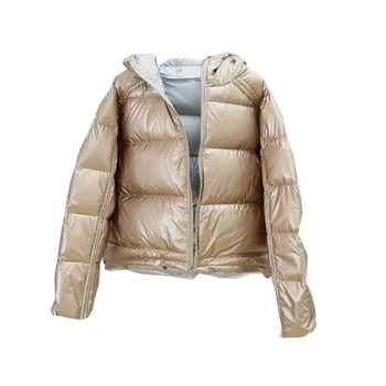 

Gold Silver Double Side Coat Winter Jacket Women Hooded White Duck Parkas Female Warm Snow Down Outerwear