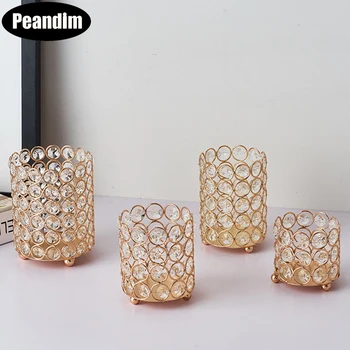 

PEANDIM Gold Silver Crystal Candle Holders Candle Lantern Pencil Container Makeup Brush Holder Wedding Candelabra Home Decor