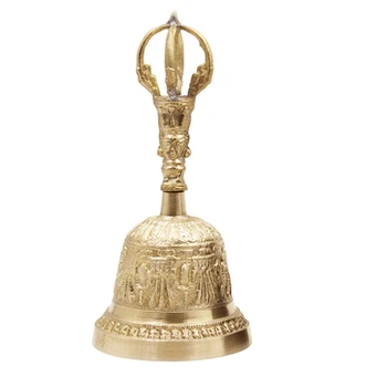 

Handmade FengShui Hand Bell Tea Meditation Alarm Prayer Lucky Service Desktop Tibetan Buddhist Loud Call Dinner Brass Portable B