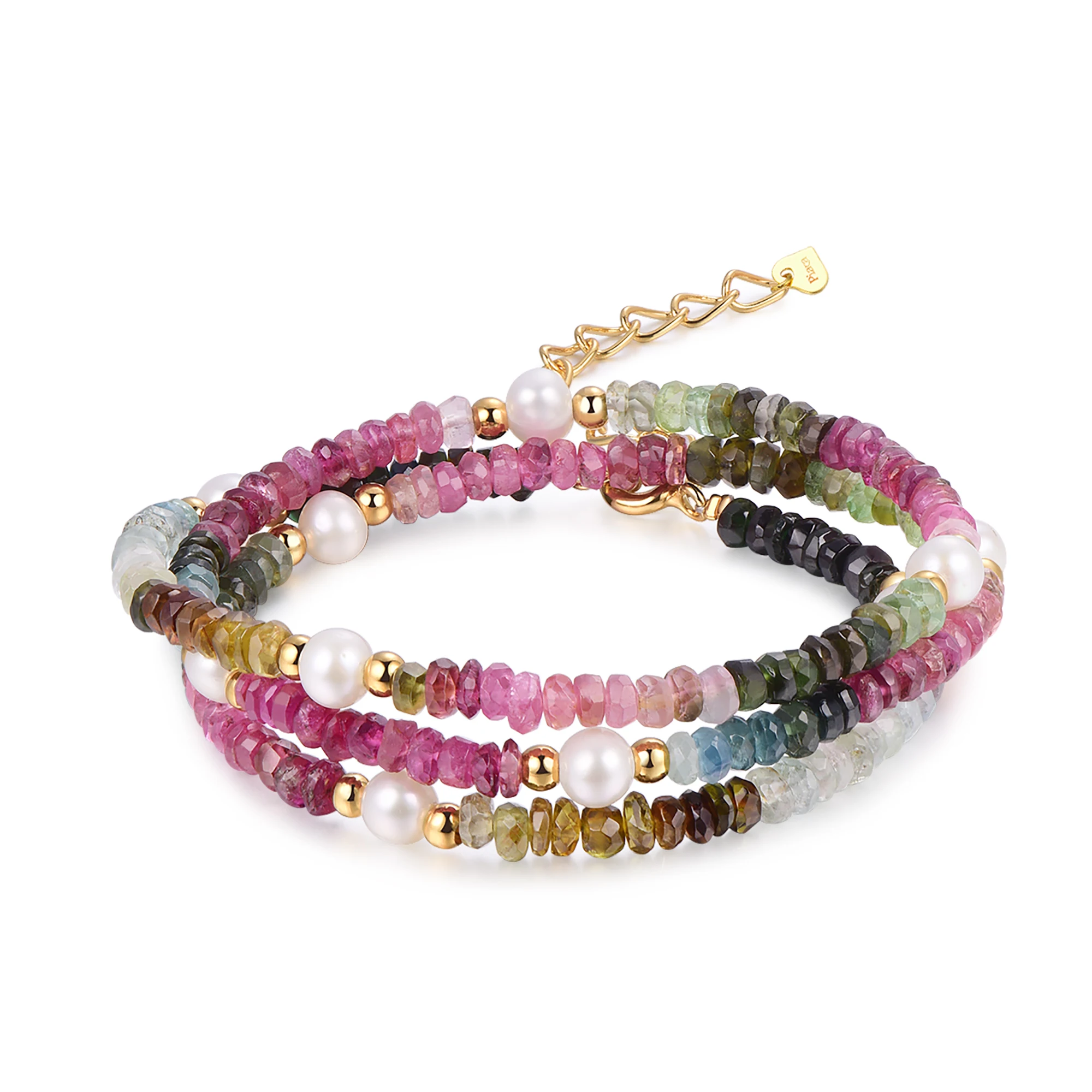 

Piara Genuine Multilayers Tourmaline Pearl Interchangeable Bracelet Necklace, Handmade Bead Bracelet Necklace, 18K Gold Plated