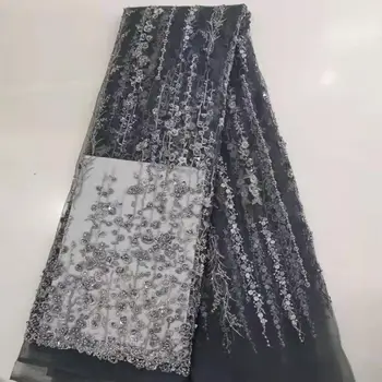

2020 new design dark grey color high quality handmade beaded embroidery french design wholesale factory price free shipping