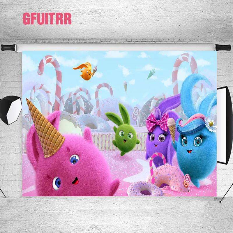 black background photo GFUITRR Sunny Bunnies Photo Backdrops Kids Birthday Photography Backgrounds Custom Cartoon Decor Banners Photo Studio white background photography