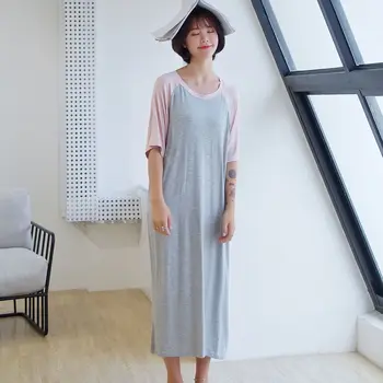 

Long Nightdress Female Summer Korean Thin Section Modal Loose Loose Silky Simple Short-sleeved Home Service Sleeping Gowns
