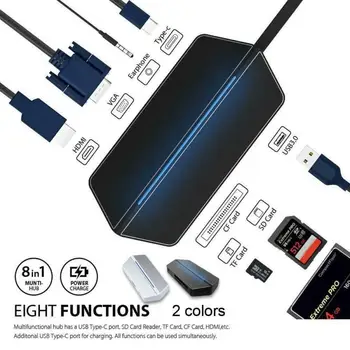 

USB C Travel Dock USB C Type C HUB 8-in-1 USB C Hub Adapter With 4K HDMI Socket Adapter HUB Adapter Computer Adapter