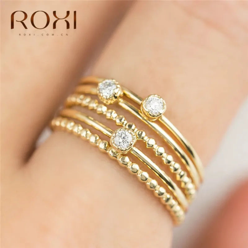 ROXI Модные Австрийские кристаллы Кольца для женщин микро проложить Свадебный с фианитами группа вечность укладки кольцо изящные тонкие украшения для пальцев