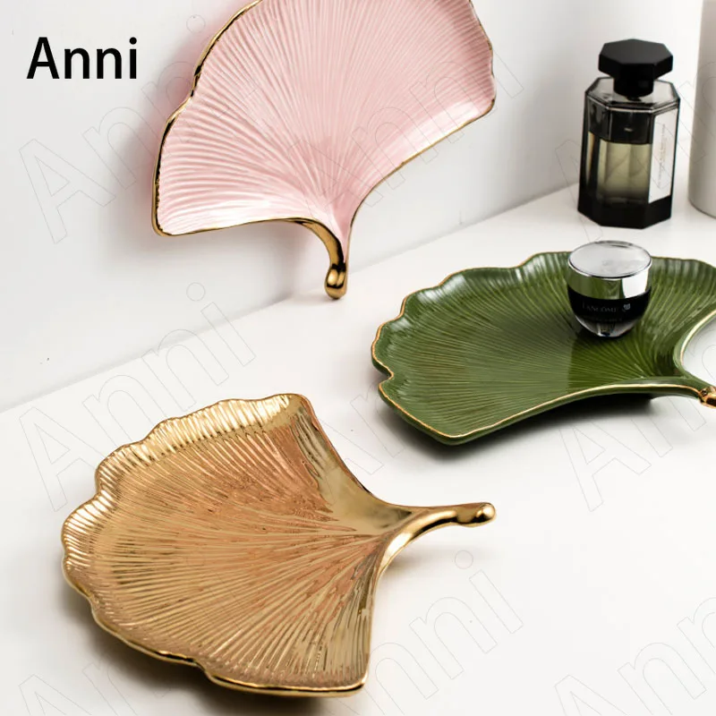 Creative Ginkgo Leaf Decorative Trays Nordic Modern Jewelry Perfume Cosmetic Ceramic Storage Tray Afternoon Tea Dessert Plates 3