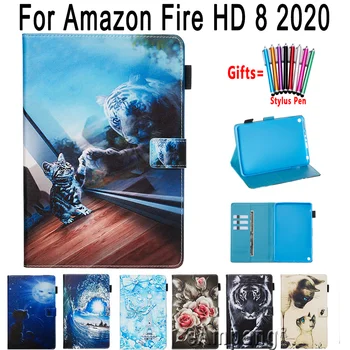 

Case For Fire HD 8 2020 Smart Cover Soft Shockproof Funda Animal Pattern With Flip Tablet Shell Capa