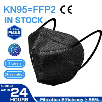 

5 Layers KN95 Black Mask Safety Dust Respirator Kn95Mask Face Protective Reusable Mouth Masks Mascarillas Mouth Caps FFP2 FFP3