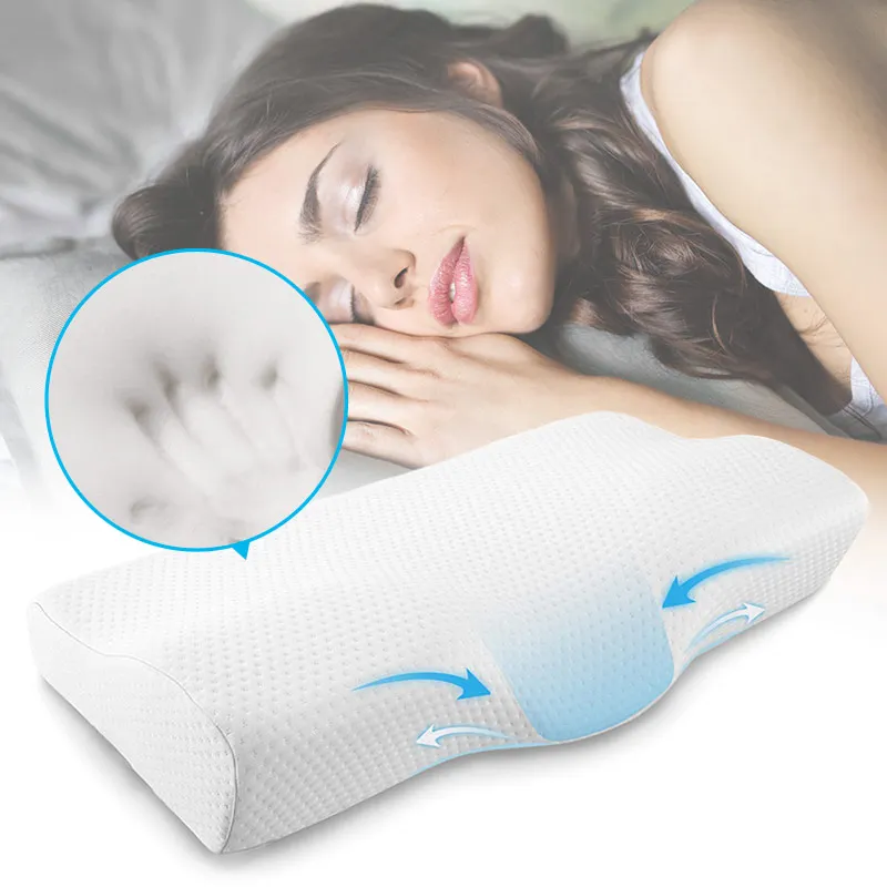 Almohada ortopédica de espuma viscoelástica, protección del cuello, rebote lento en forma de mariposa, accesorio de cama para cuello Cervical
