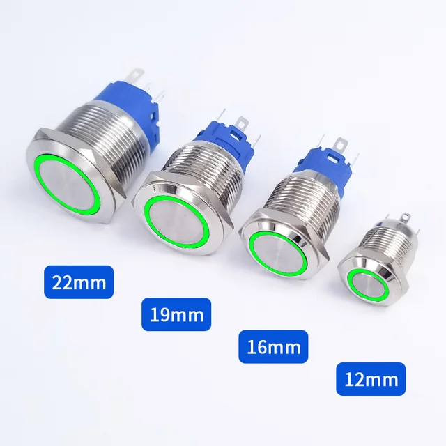 12/16/19/22mm Metal Push Button Switch Momentary Latching Fixed Electric On Off Power Start Stop LED Light 3V 6V 12V 24V 220V Green