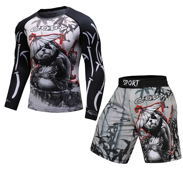 Мужская компрессионная футболка + штаны для MMA Rashguard боксерские мужские