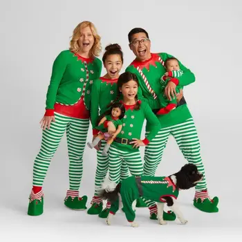 

Cute Autumn And Winter Mosaic Color Stripe Parent-child Suit New Christmas Print Parent-child Wear Pajamas Set Baby 100