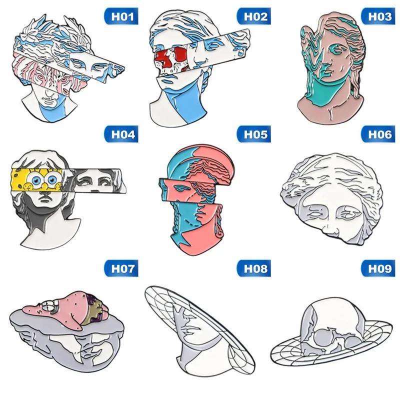 Художественные эмалированные булавки броши разделенная голова скульптурные