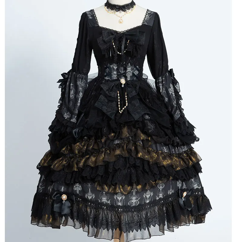 Luxury Chandelier ~ Gothic Long Sleeve Lolita OP