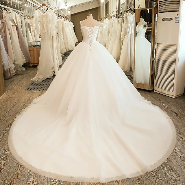 SL-5058 Cheap Sample Bow Wedding Bridal Dress Corset Ball Gown Satin Wedding Dress 2
