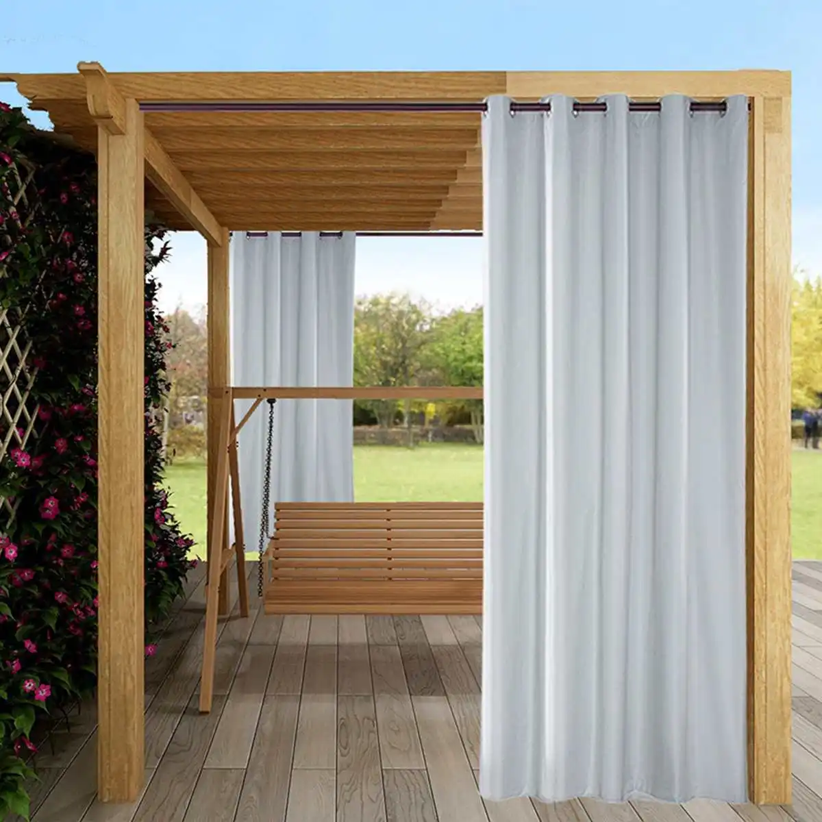 Outdoor Curtain Panel Versatile Thermal Drape Solid Tab Top Blackout Waterproof 