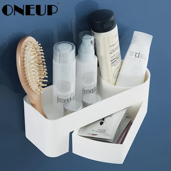 

ONEUP Corner Bathroom Shelf Shampoo Cosmetic Shower Shelf Wall Mounted Kitchen Storage Rack Seamless Rotatable Bath Accessories