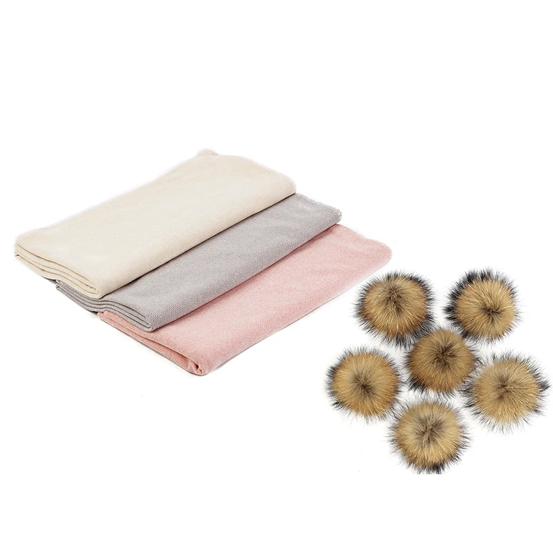 Lovely Newborn Baby Warm Cotton Swaddling Blanket Travel Sleeping Bedding Swaddles Wrap With 15cm Double Color Real Fur Pompom
