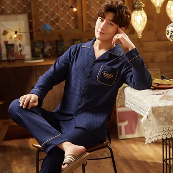 

Cotton Pajama for Men 2 Pieces Lounge Sleepwear Pyjamas Soft Cozy Autumn Bedgown Home Clothes Men PJs Pure Cotton Pijamas Set