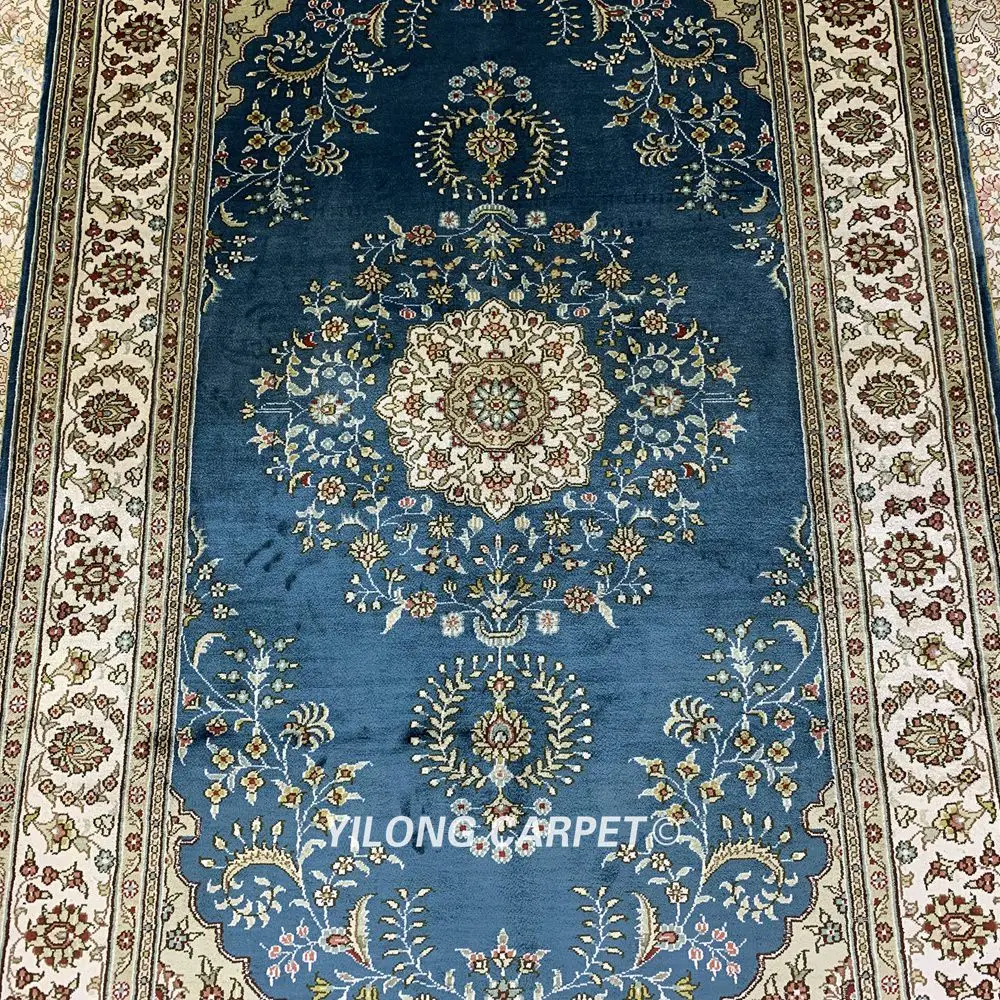 YILONG 3'x5' Тебриз Персидский Шелковый ковер античный синий Винтаж восточные ковры(HF240B