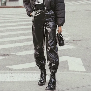 

Vintage Grunge Gothic Women's Pants Harjauku Bandage Winter 2020 Female Trousers Punk Chic PU Aesthetic Cargo Pants