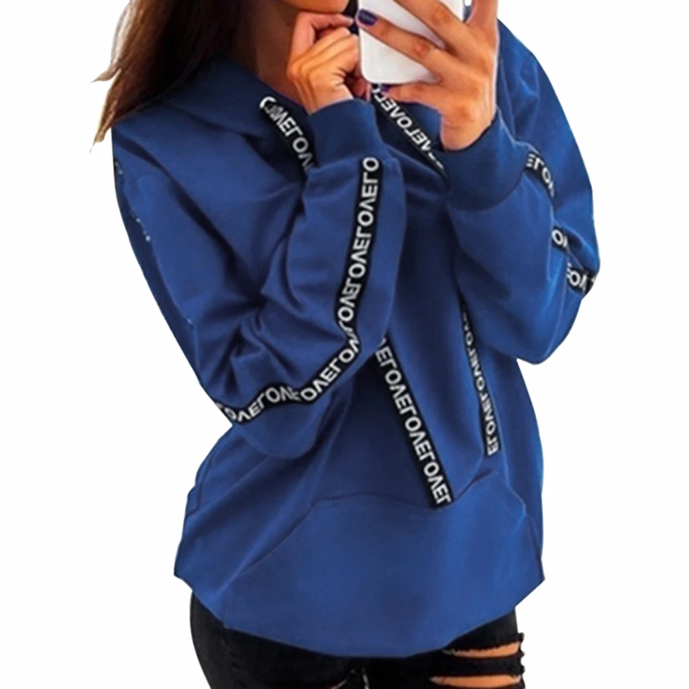 MoneRffi, женский свитер для женщин, пуловер, топы, блузки с буквенным принтом, толстовки для женщин, плюс размер, длинный рукав, одноцветные толстовки - Цвет: blue