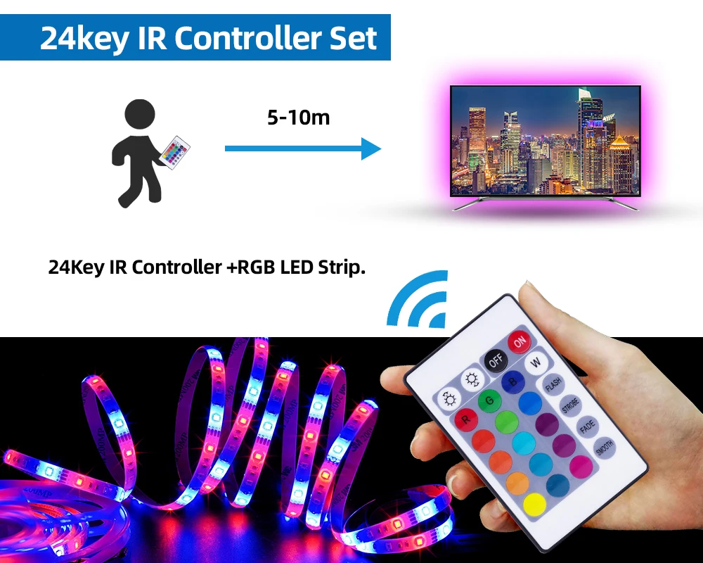 LUCKY светодиодный 5 в светодиодный USB 2835 SMD Гибкая RGB лента светодиодный wifi светодиодный светильник подсветка ТВ с дистанционным управлением 24 клавиши 3 кнопки