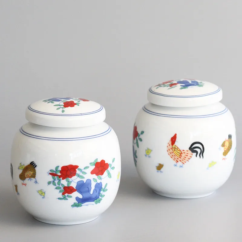 Archaistic Cock Tea Caddy Ceramic Canister Coffee Jar Kitchen Sealed Sugar Storage Tank Pu'er Black Tea Green Tea Box