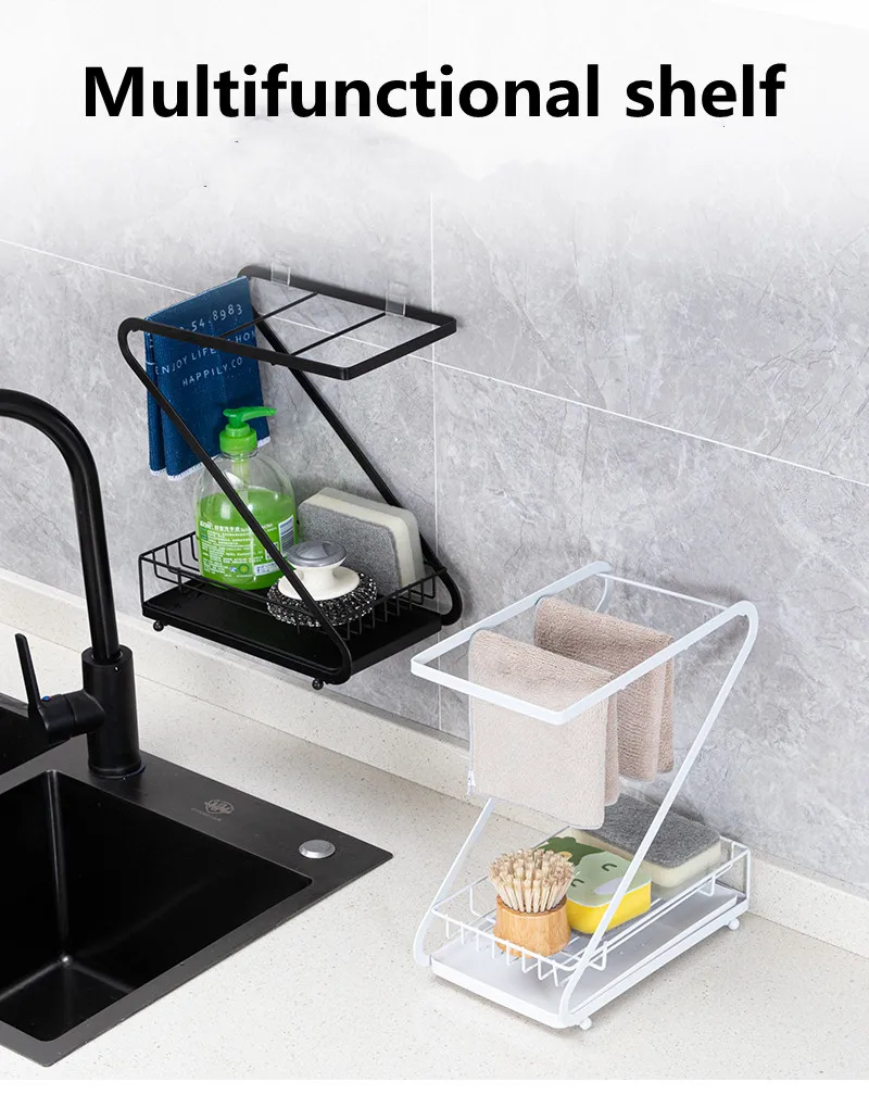 Kitchen Wall Hanging Free Punch Rack Household Storage Artifact Sink Dishcloth Towel Sink Sponge Drain Rack