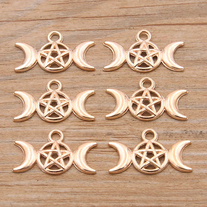 40Pcs 13*22mm 2 Color Zinc Alloy Vintage Hollow Out Round Pentagram Moon Connectors Pendants Jewelry Making DIY Handmade Craft