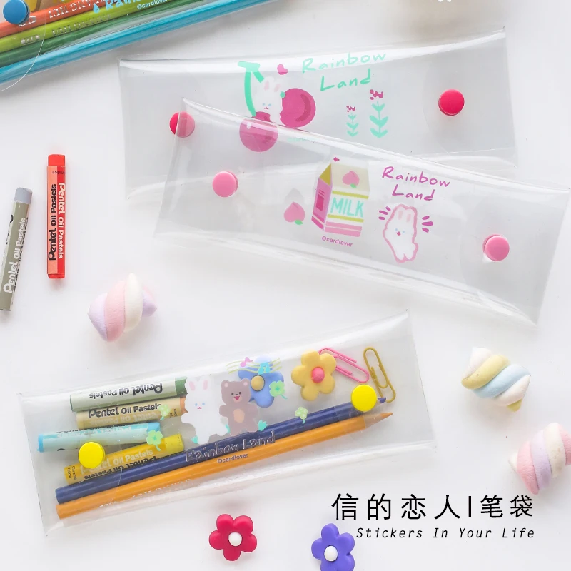 

4PCS/LOT rainbow Land Pen Bag Cartoon Printed Cute Pig Student Pen Bag Personality Storage Bag pencil bag