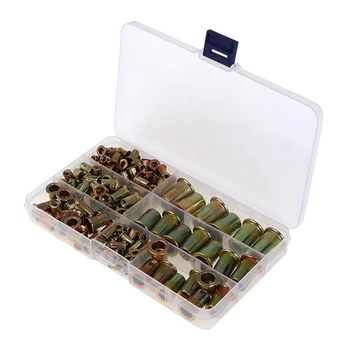 

166 Pcs Color-Plated Zinc Flat Head Vertical Grain Nut Set Open End Threaded Nut