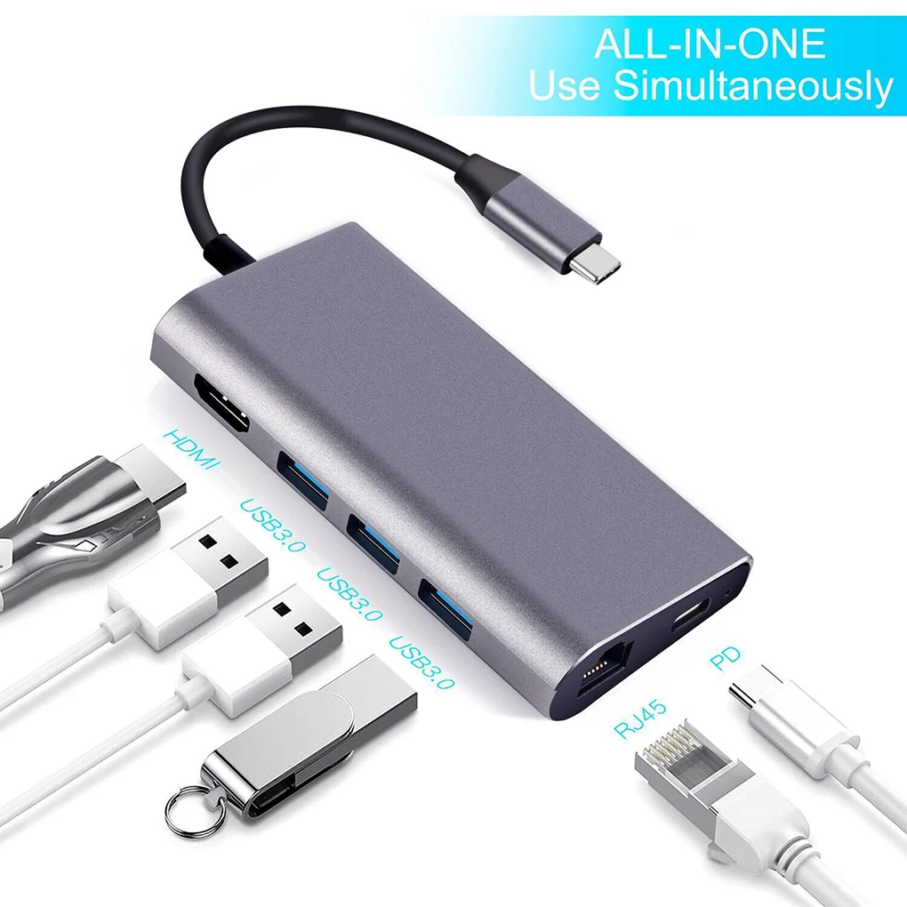 8-в-1 usb-хаб Многофункциональный Тип C концентратор USB-C концентратор Тип-C видео в формате 4K HD Gigabit RJ45 адаптер SD/TF Card Reader устройство чтения карт