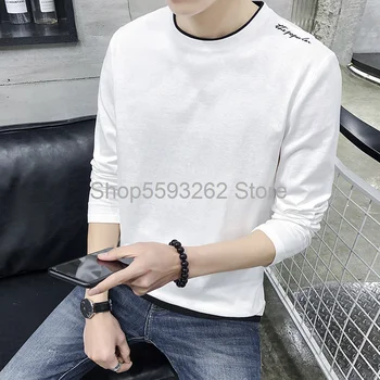 

2020 season men's long sleeve T-shirt fake two round neck casual cotton base shirt wear outside