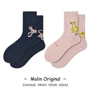 

Cartoon Women Socks Leopard Sock Woman Standard Colorful Unisex High Funny Cotton Novelty Ladies Sox Spring Female Trendy Sokken