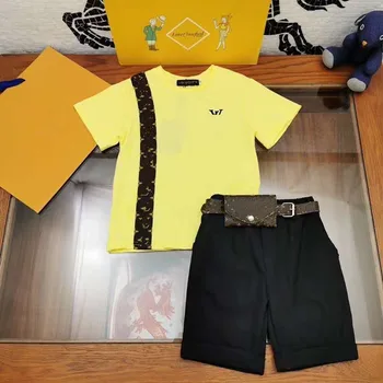 

3 Pcs Set Boy's Girl's Summer Fashion T-shirt + Shorts with Belt and Bag 2-piece Set Children Suit 110-160 Kids