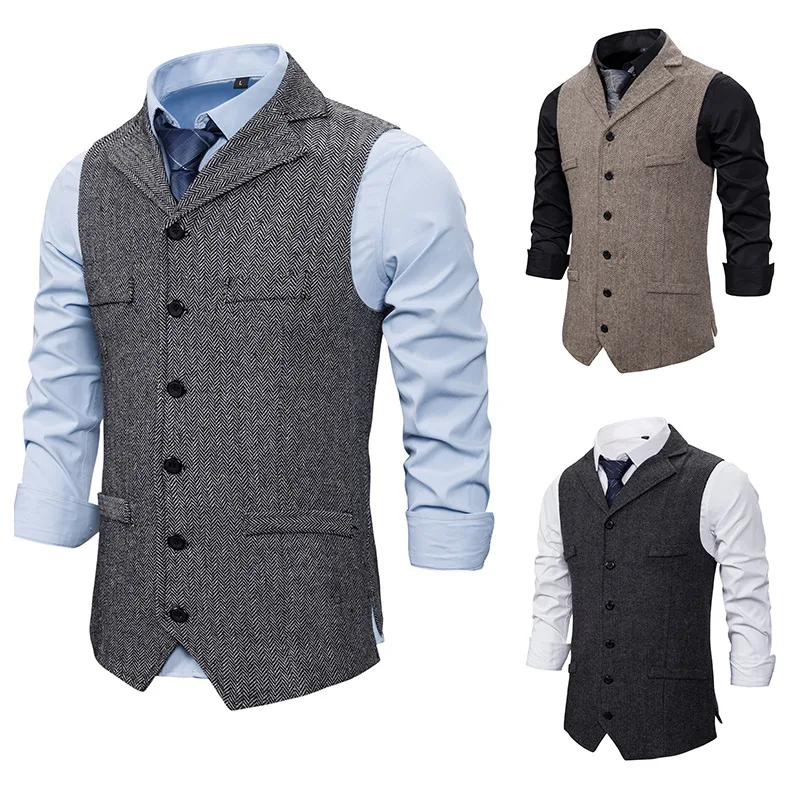 Autumn Business Vest Men's Clothing Male Lapel Casual Men Suit Vest With Pockets Vest Outerwear Chaleco Hombre 5