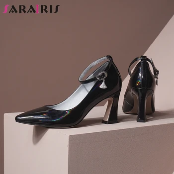 

SARAIRIS Office Mature Pointed Toe Pumps Women Ol High Heels Pumps Ladies Comfortable All Genuine Leather Shoes