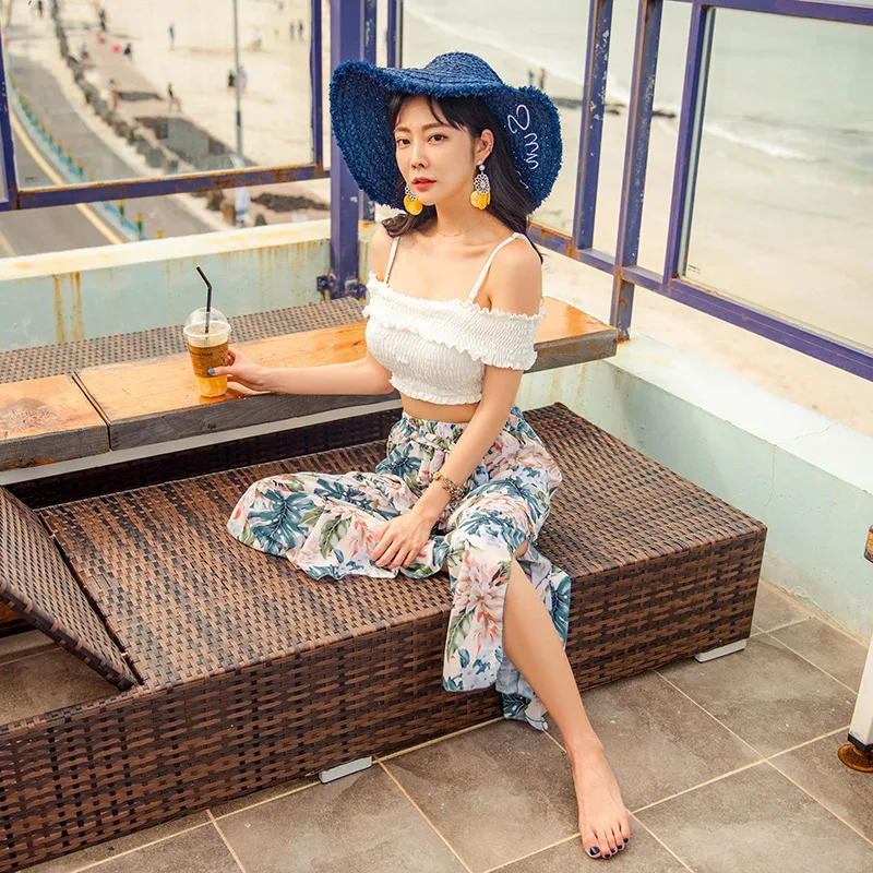 

2019 Summer Island Holiday WOMEN'S Swimsuit Split Type Chiffon Trousers Fashion Underwire Push up Three-piece Set Swimsuit