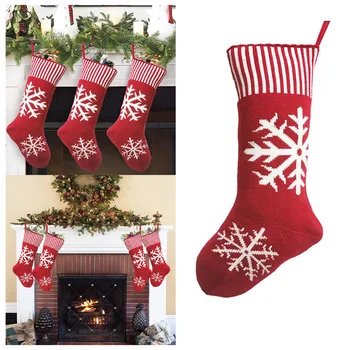 

Gift Bags Christmas socks Woolen socks Stocking Knit Hanging Decor Xmas Tree Red